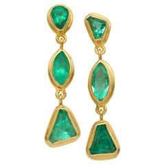 Steven Battelle 2.5 Carats Columbian Emeralds 18k Gold Post Earring