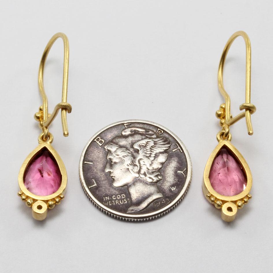 Rose Cut Steven Battelle 2.5 Carats Pink Tourmaline Diamonds 18K Gold Earrings For Sale
