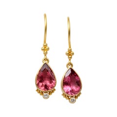 Steven Battelle 2.5 Carats Pink Tourmaline Diamonds 18K Gold Earrings