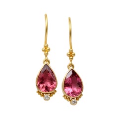 Steven Battelle 2,5 Karat rosa Turmalin Diamanten 18K Gold Ohrringe