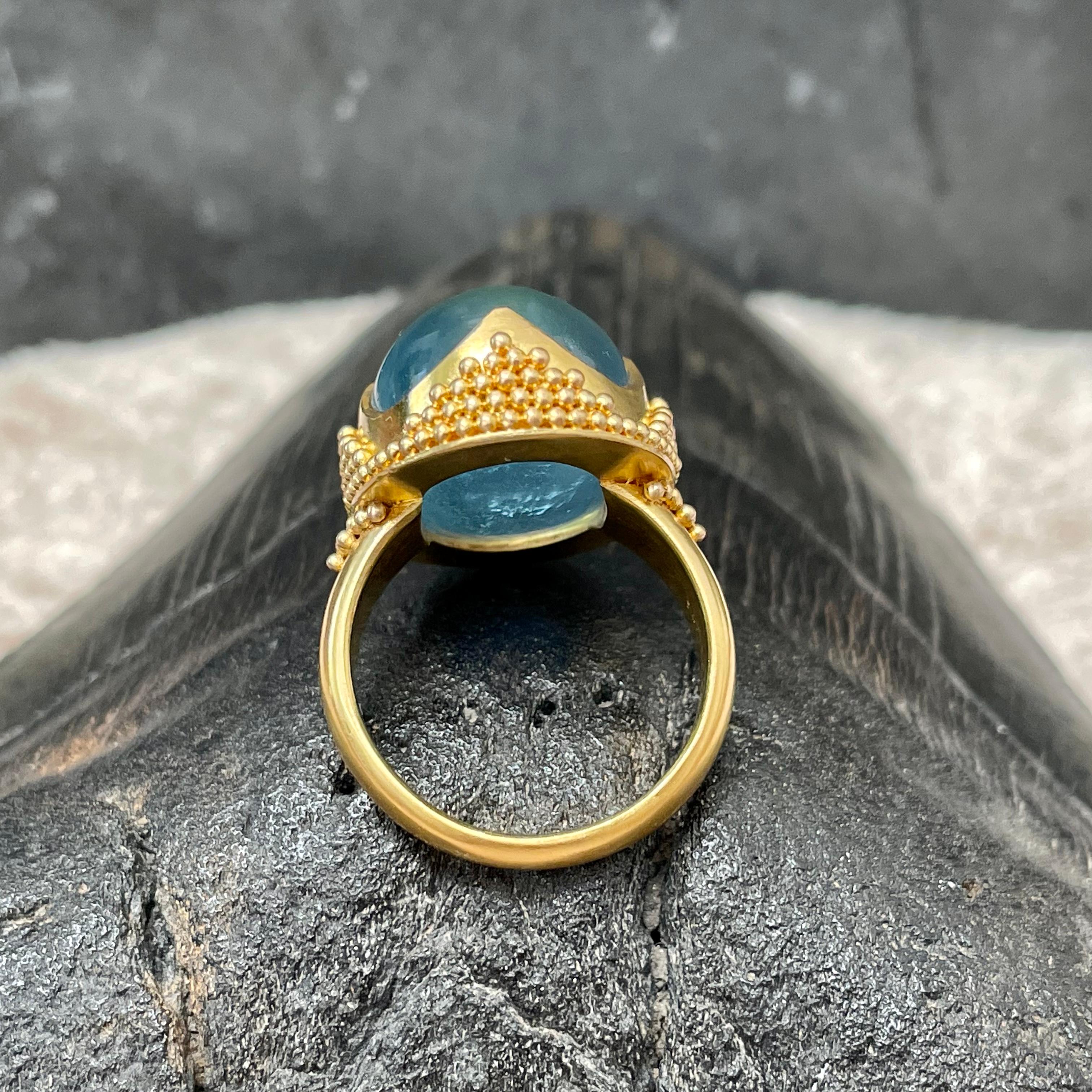 Steven Battelle 25.2 Carats Cabochon Aquamarine 22k Gold Ring For Sale 5