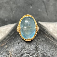 Steven Battelle 25.2 Carats Cabochon Aquamarine 22k Gold Ring