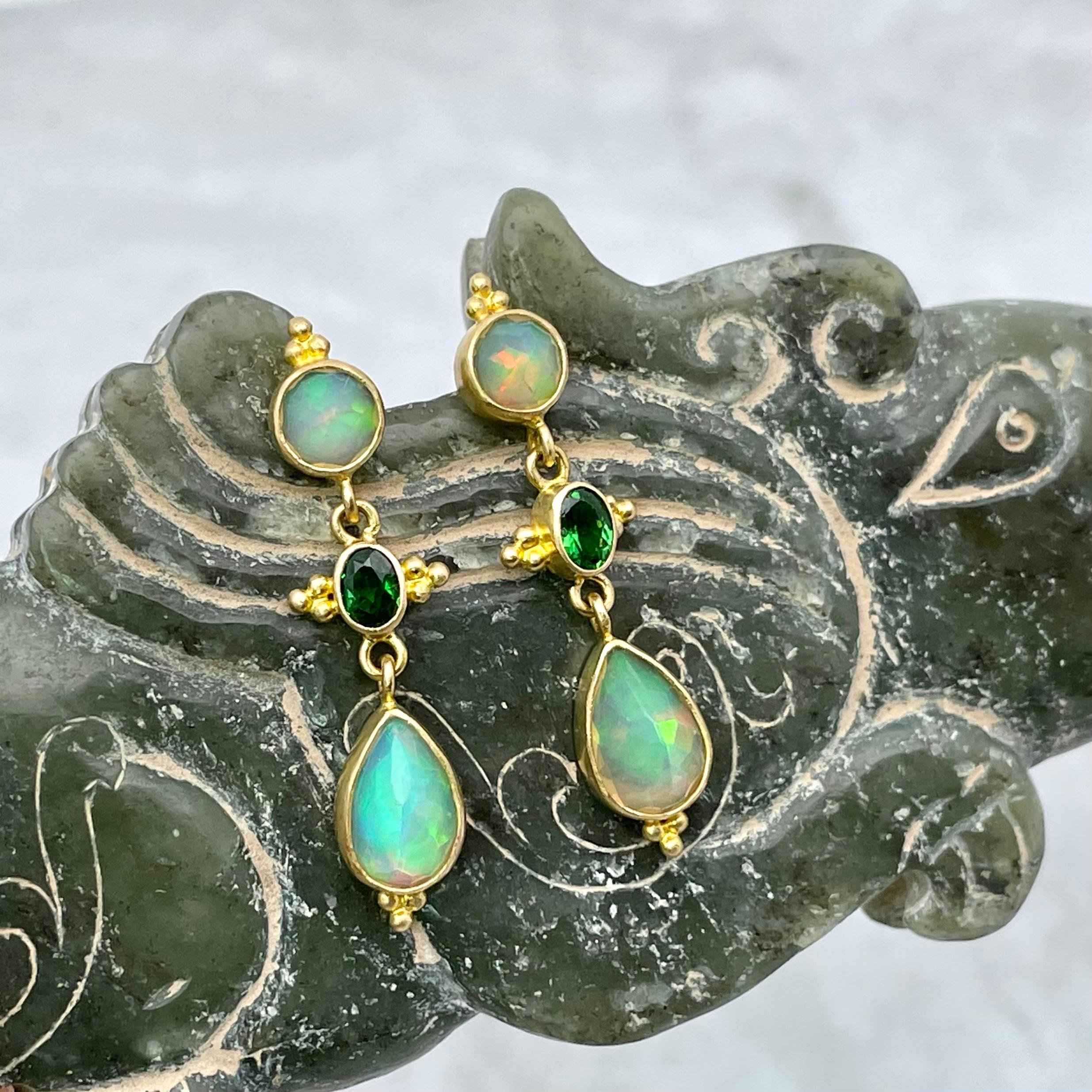 Steven Battelle 2.6 Carats Ethiopian Opal Tsavorite 18K Gold Earrings 1