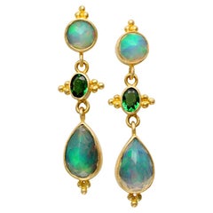 Steven Battelle 2.6 Carats Ethiopian Opal Tsavorite 18K Gold Earrings