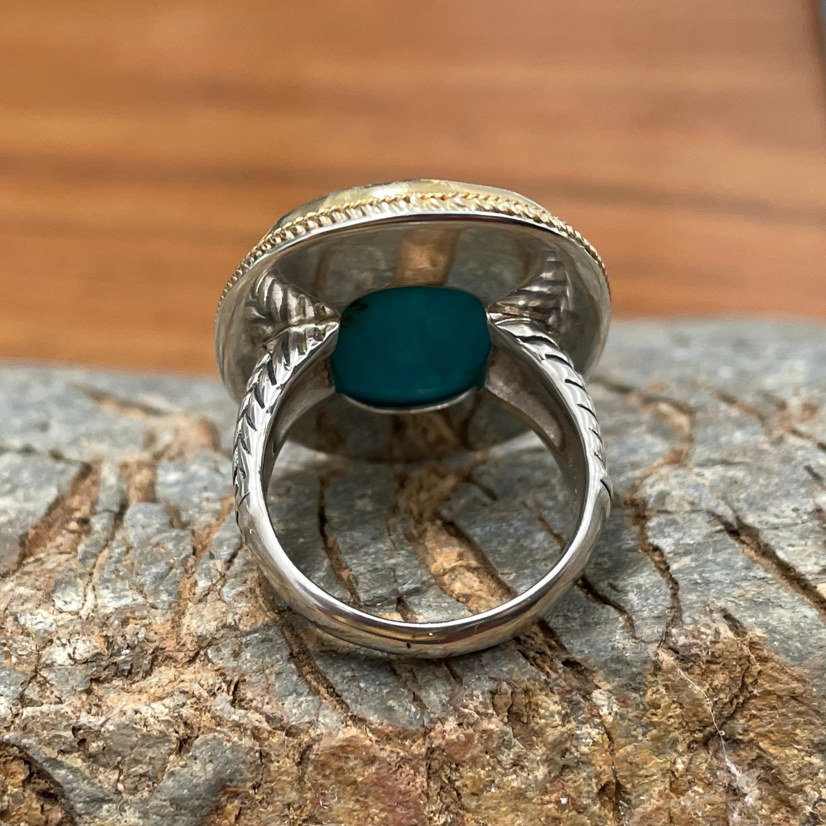 Contemporary 26.5 Carats Turquoise Silver and 18K Gold Ring