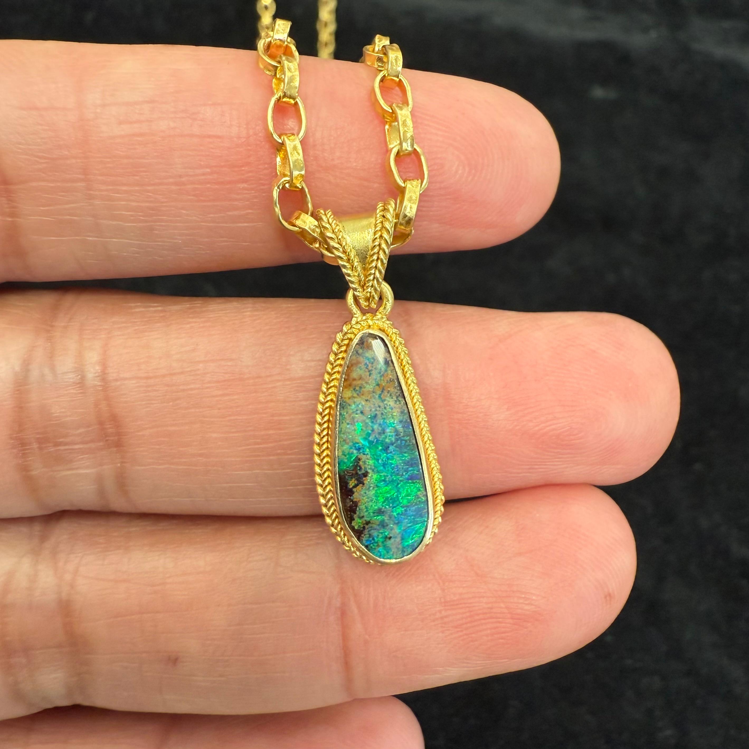 Steven Battelle 2,7 Karat Australischer Boulder Opal 18K Gold Anhänger im Angebot 4