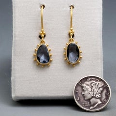 Steven Battelle 2.7 Carats Blue Sapphire 18K Gold Wire Earrings