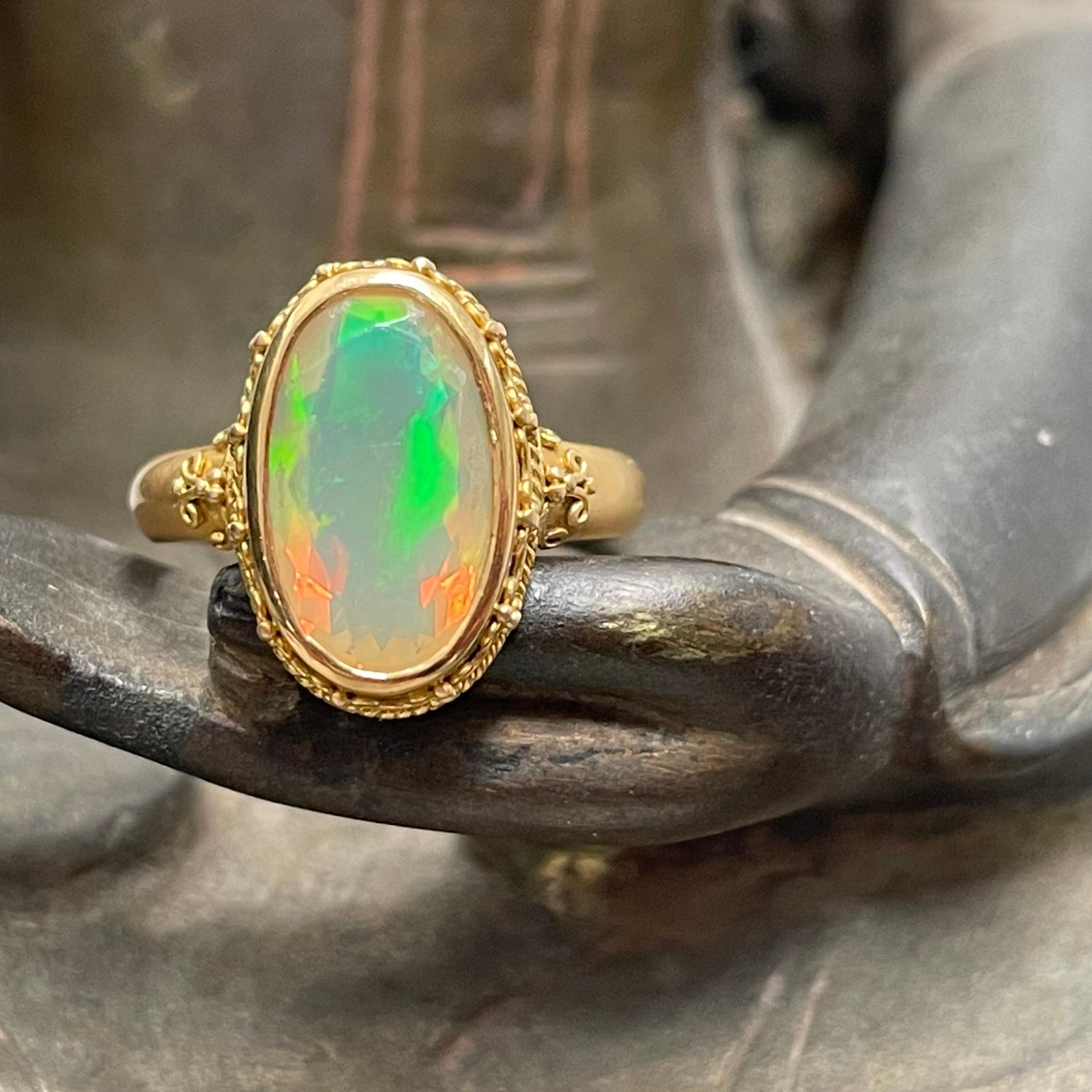 Contemporary Steven Battelle 2.7 Carats Ethiopian Opal 22K Gold Ring For Sale