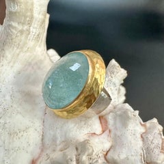 Steven Battelle 27.8 Carats Aquamarine 18K Gold/Silver Ring