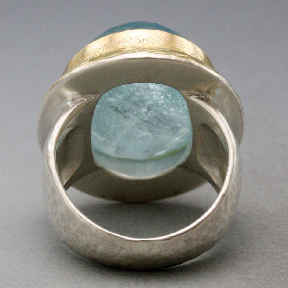 Steven Battelle 27.8 Carats Aquamarine 18K Gold/Silver Ring For Sale 1