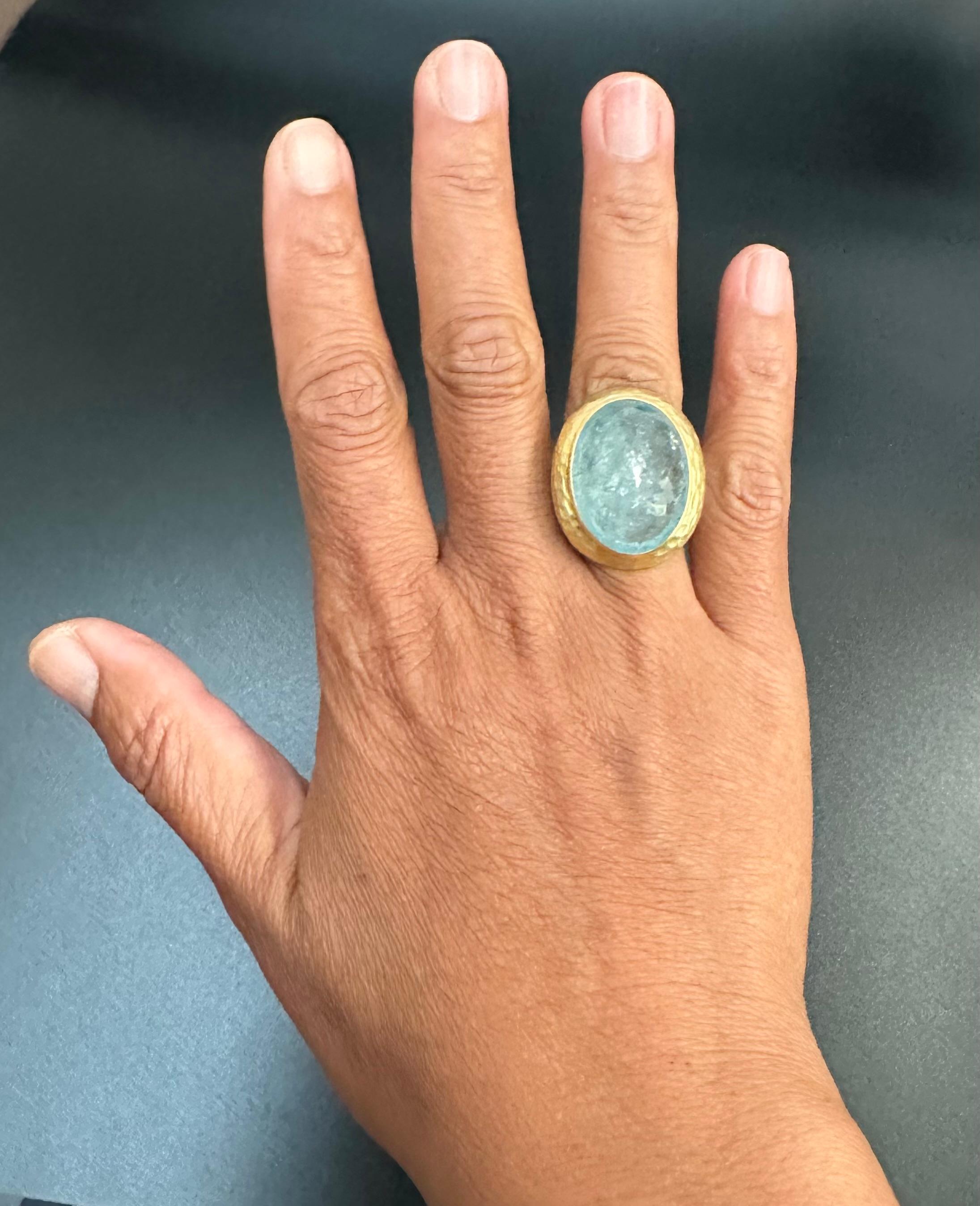 Steven Battelle 27.8 Carats Aquamarine 18K Gold/Silver Ring For Sale 2