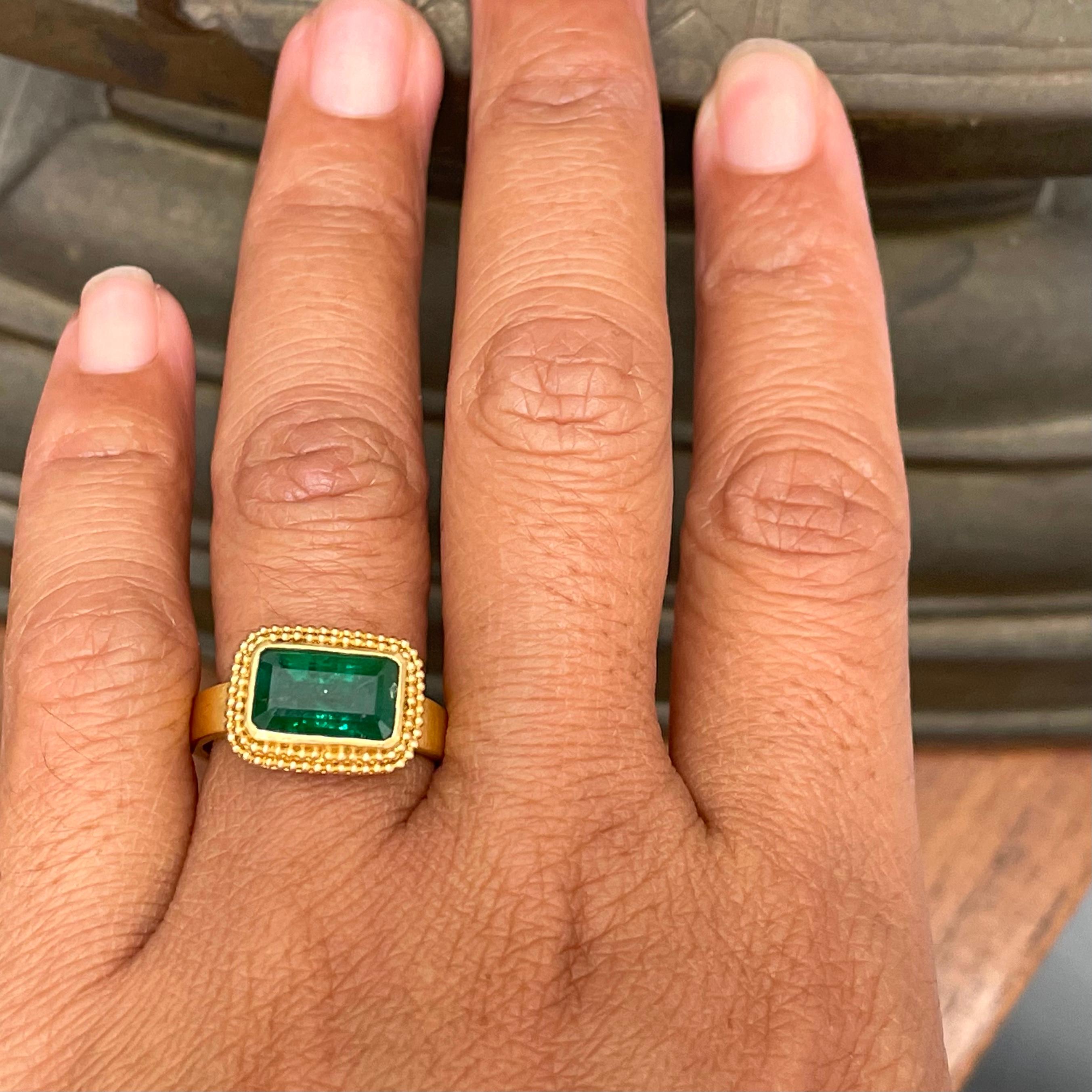 Octagon Cut Steven Battelle 2.8 Carat Zambian Emerald 22K Gold Ring  For Sale