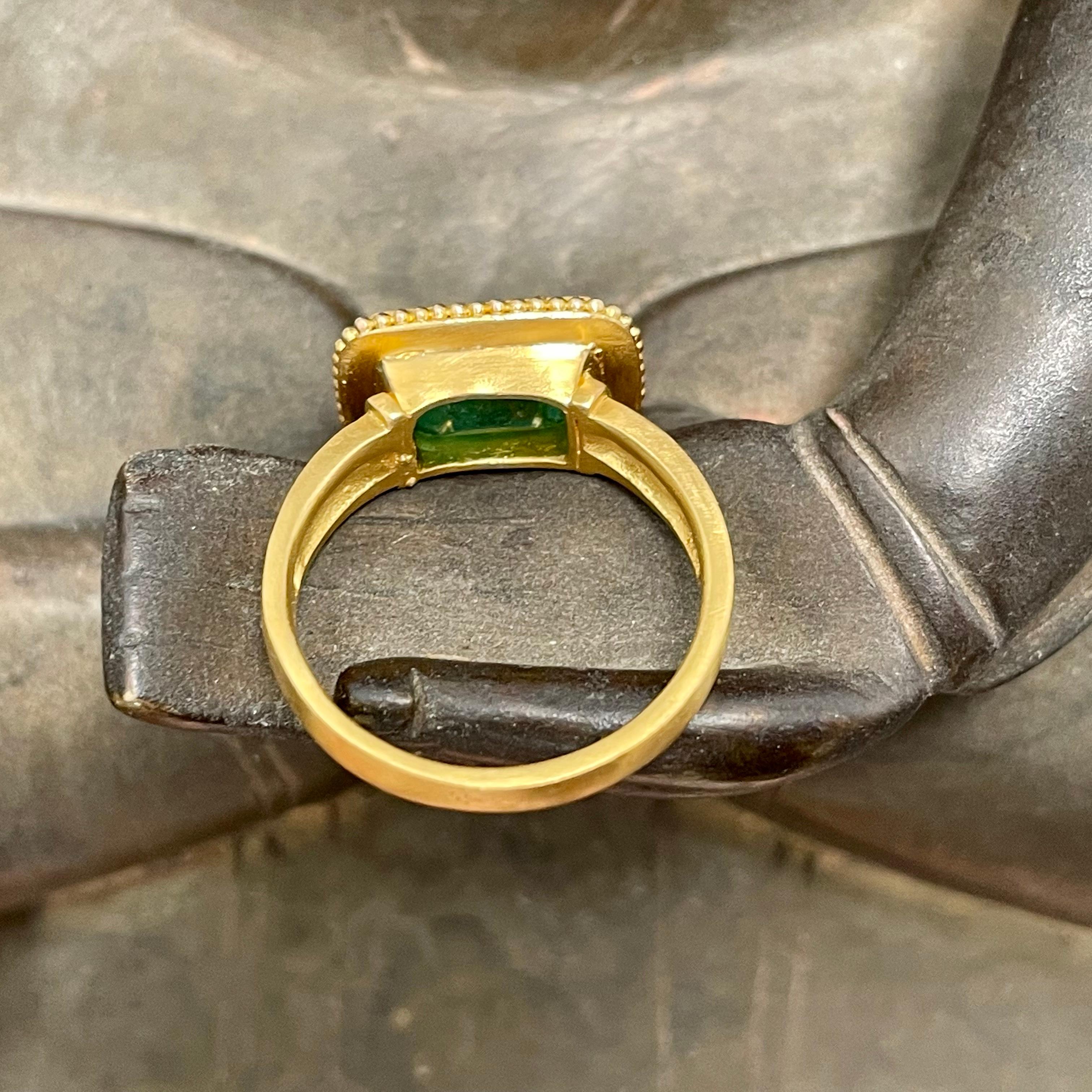 Steven Battelle 2.8 Carat Zambian Emerald 22K Gold Ring  In New Condition For Sale In Soquel, CA
