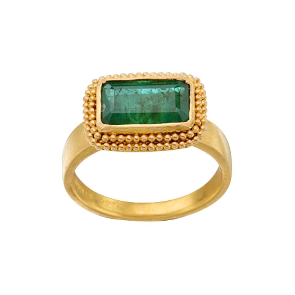 Steven Battelle 2.8 Carat Zambian Emerald 22K Gold Ring  For Sale