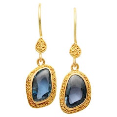 Steven Battelle 2.8 Carats Blue Sapphire 22K Gold Earrings
