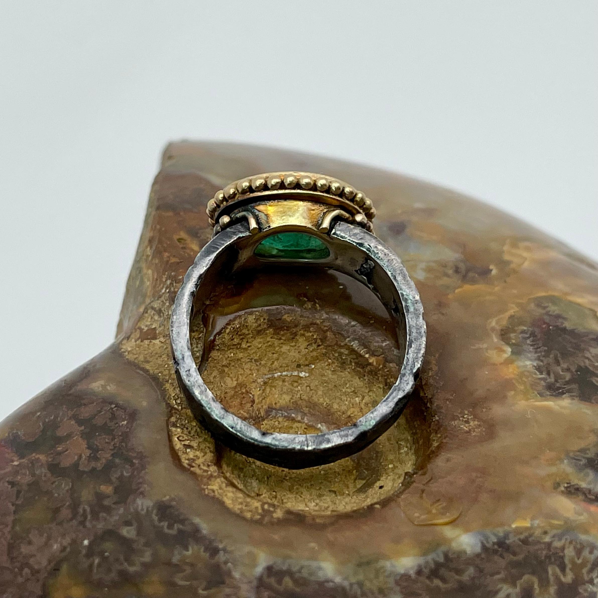 Steven Battelle 2.8 Carats Emerald Oxidized Silver 18K Gold Ring For Sale 5