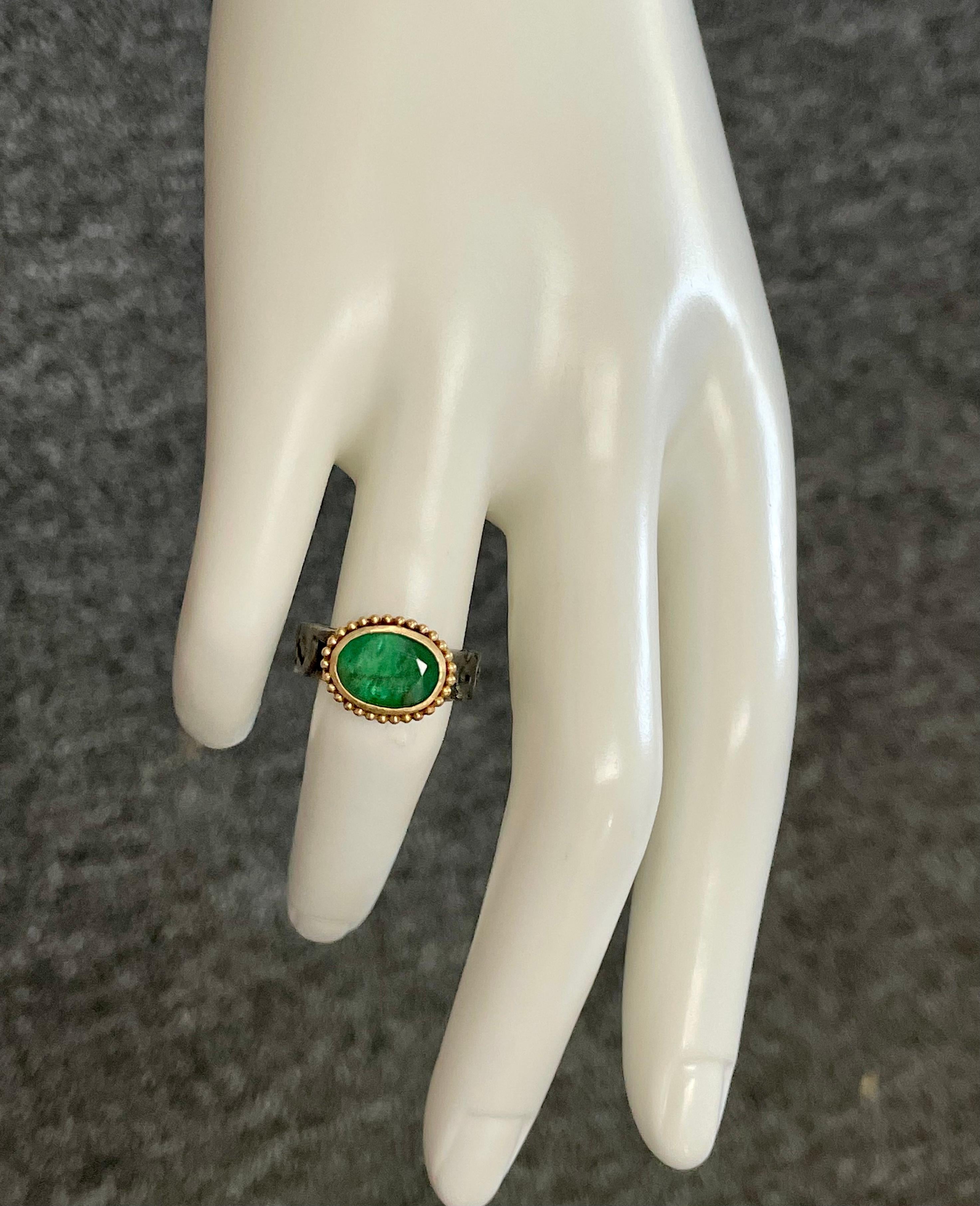 Steven Battelle 2.8 Carats Emerald Oxidized Silver 18K Gold Ring For Sale 8