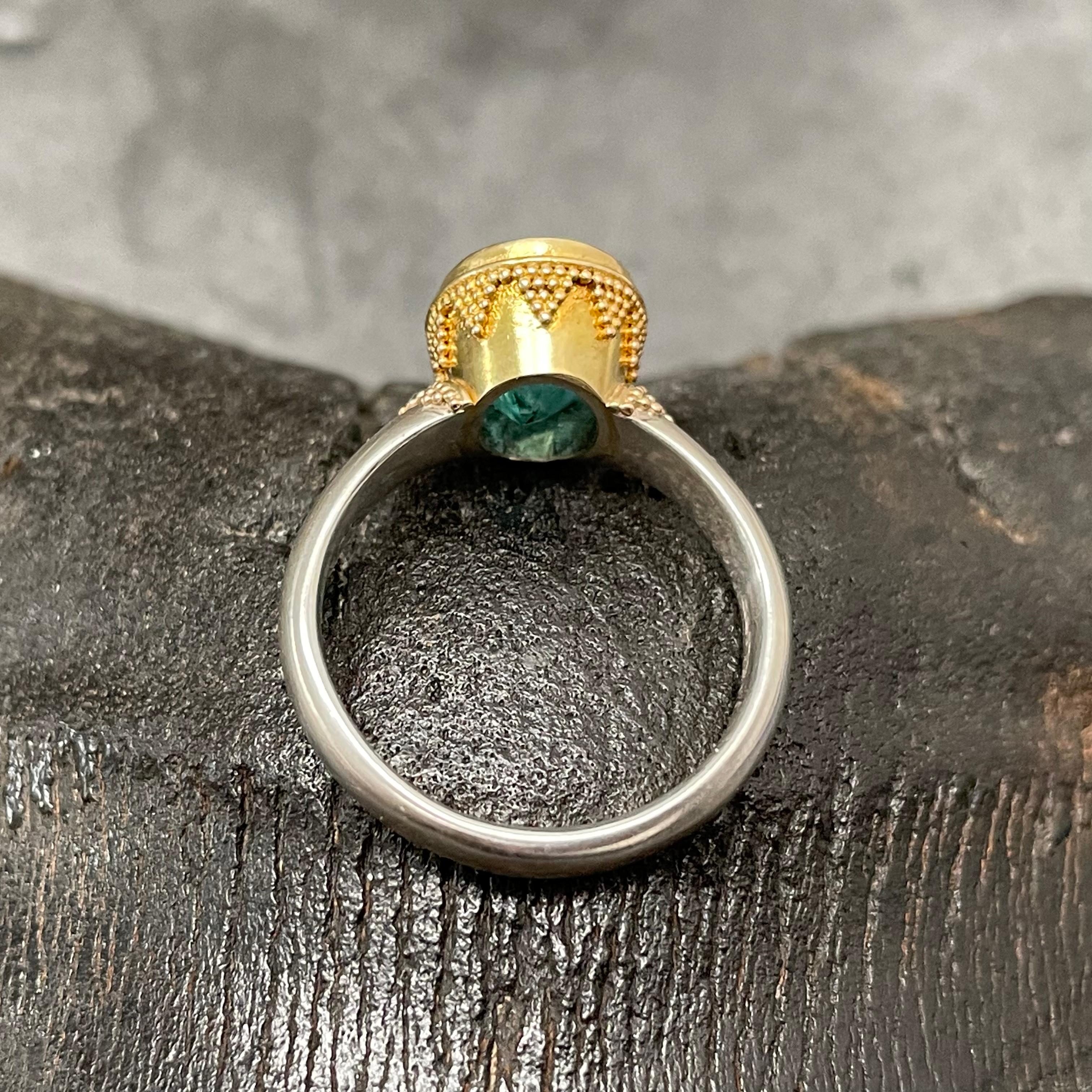 2,8 Karat Smaragd-Smaragd-Ring aus Sterling/18K Gold von Steven Battelle (Zeitgenössisch) im Angebot