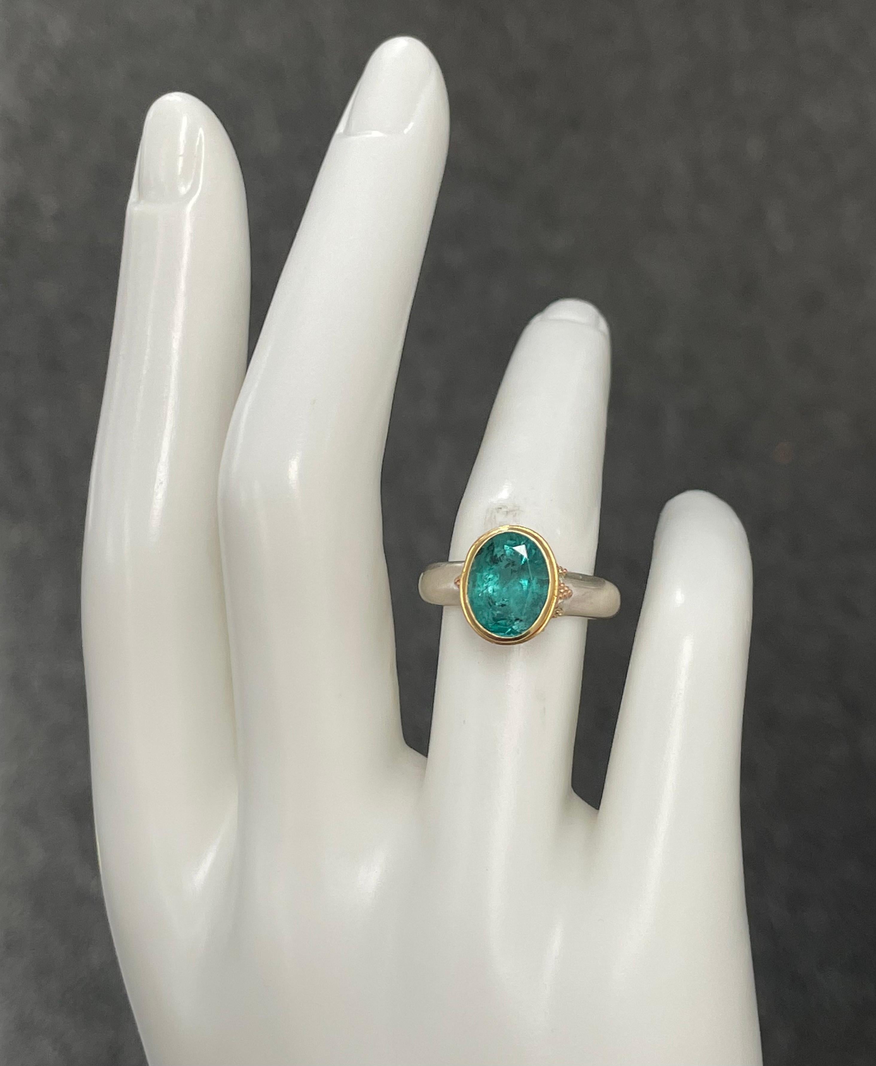 Contemporary Steven Battelle 2.8 Carats Emerald Sterling/18K Gold Ring For Sale