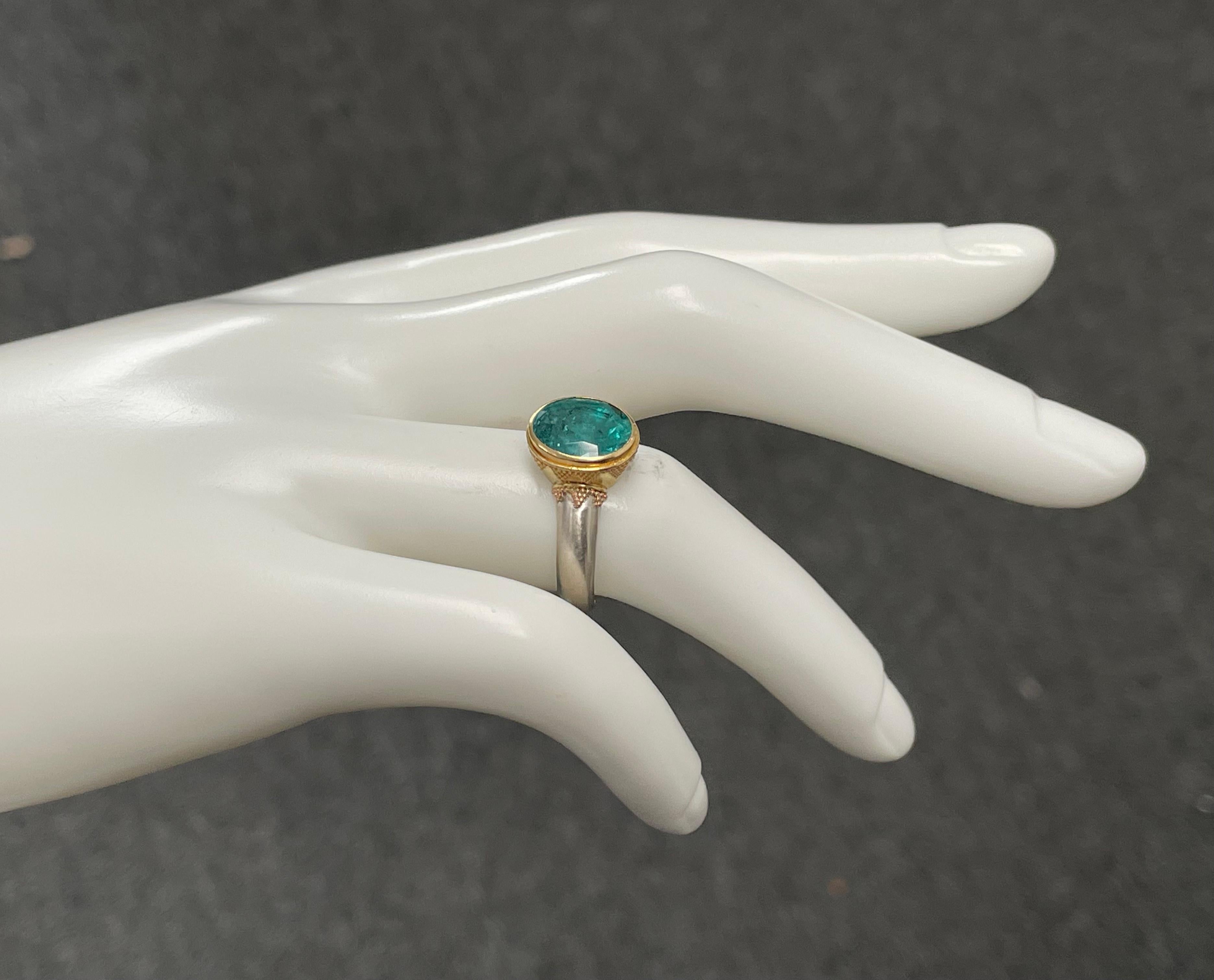 Oval Cut Steven Battelle 2.8 Carats Emerald Sterling/18K Gold Ring For Sale