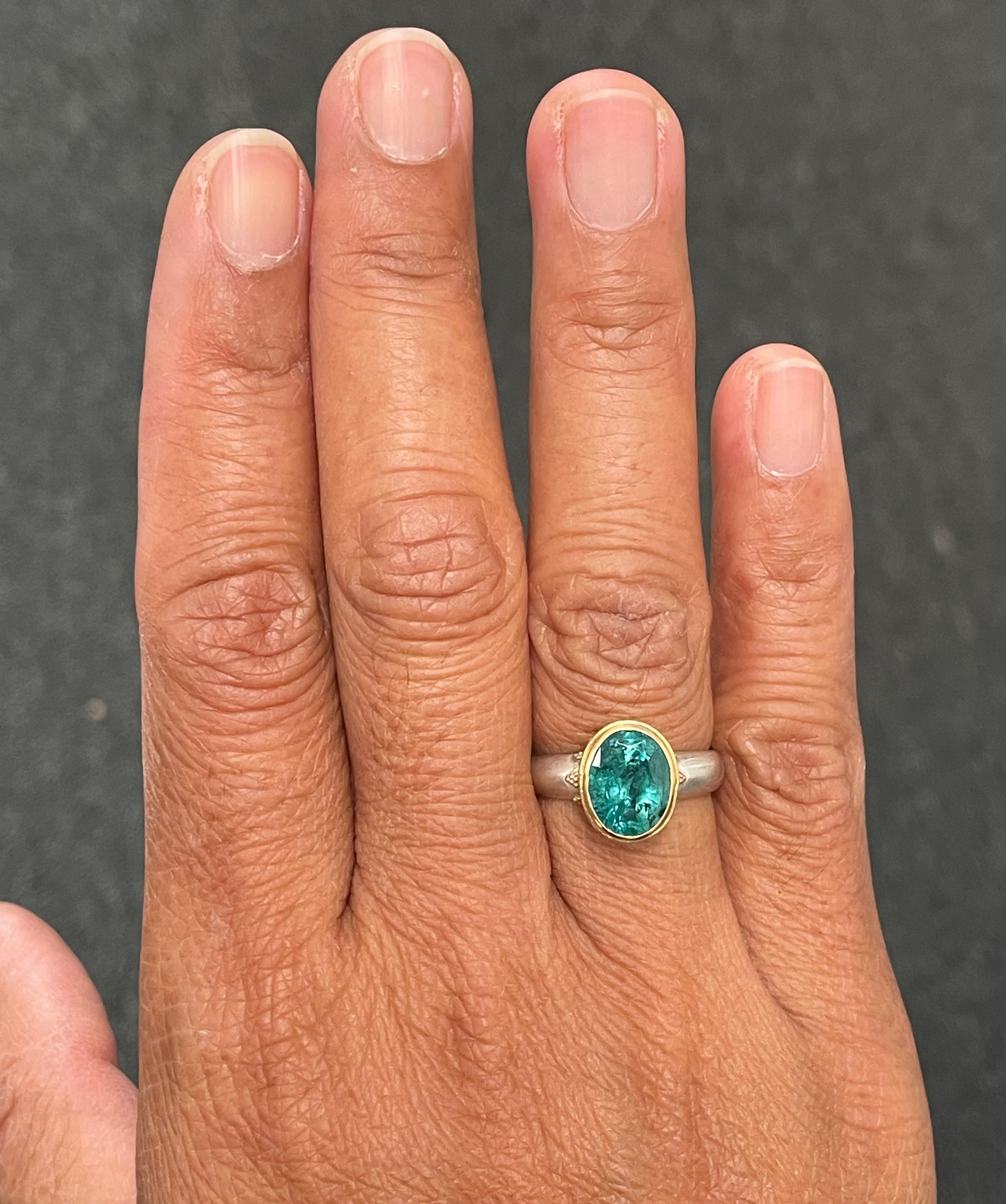 Steven Battelle 2.8 Carats Emerald Sterling/18K Gold Ring In New Condition For Sale In Soquel, CA