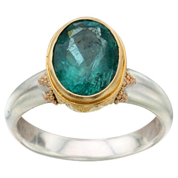 Steven Battelle 2.8 Carats Emerald Sterling/18K Gold Ring For Sale