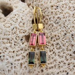 Steven Battelle 2.8 Carats Pink and Green Tourmaline 18K Gold Earrings
