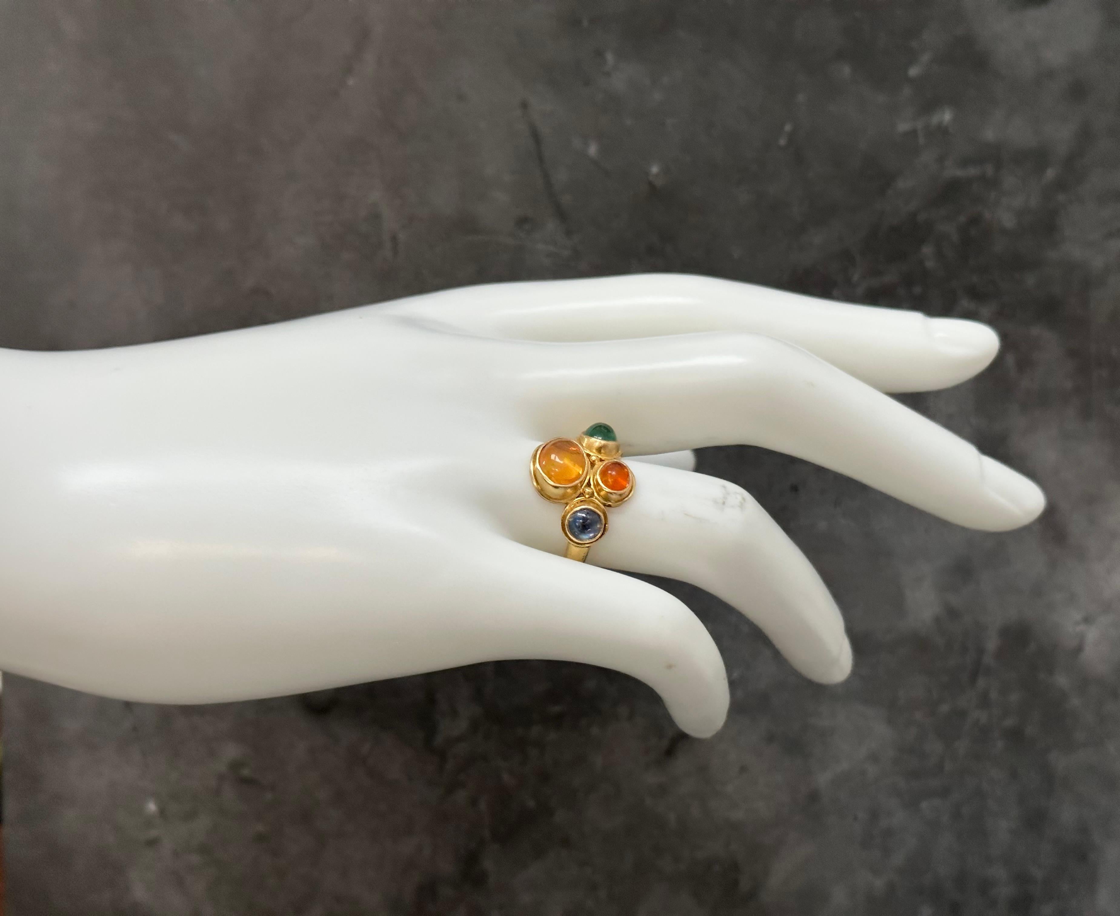 Steven Battelle 2.9 Carats Fire Opal Emerald Rainbow Moonstone 18K Gold Ring For Sale 5