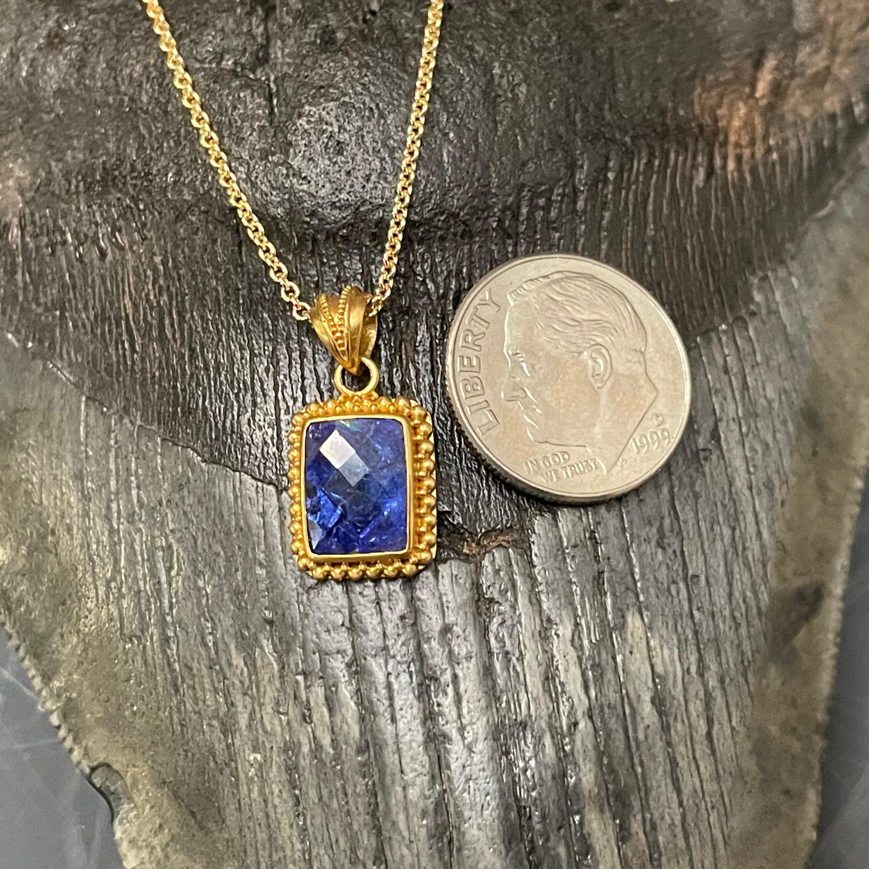 Steven Battelle 2.9 Carats Rose Cut Tanzanite 22K Gold Pendant 18 Inch 18K Chain In New Condition For Sale In Soquel, CA