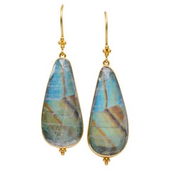 Steven Battelle 29.2 Carats Rainbow Moonstone 18K Gold Drop Earrings