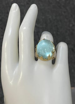Steven Battelle 29.4 Carats Cabochon Aquamarine Silver and 18K Gold Ring