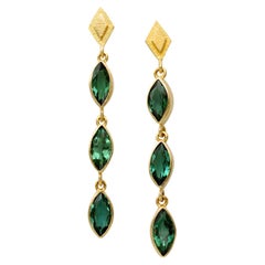 Steven Battelle 3.0 Carats Green Tourmaline 18K Gold Post Earrings