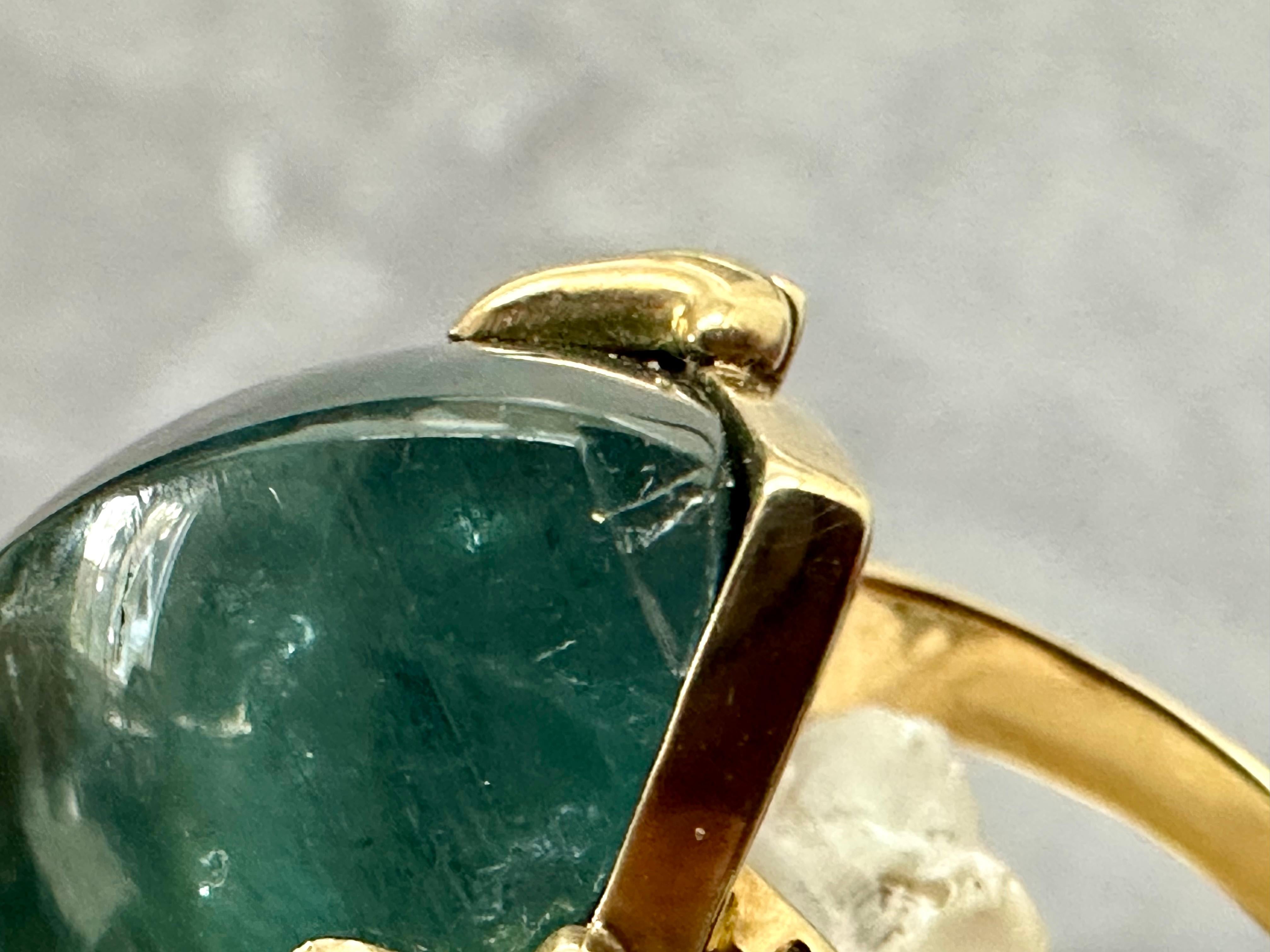 Steven Battelle 30.2 Carats Blue-Green Indicolite Tourmaline 18k Gold Ring For Sale 3