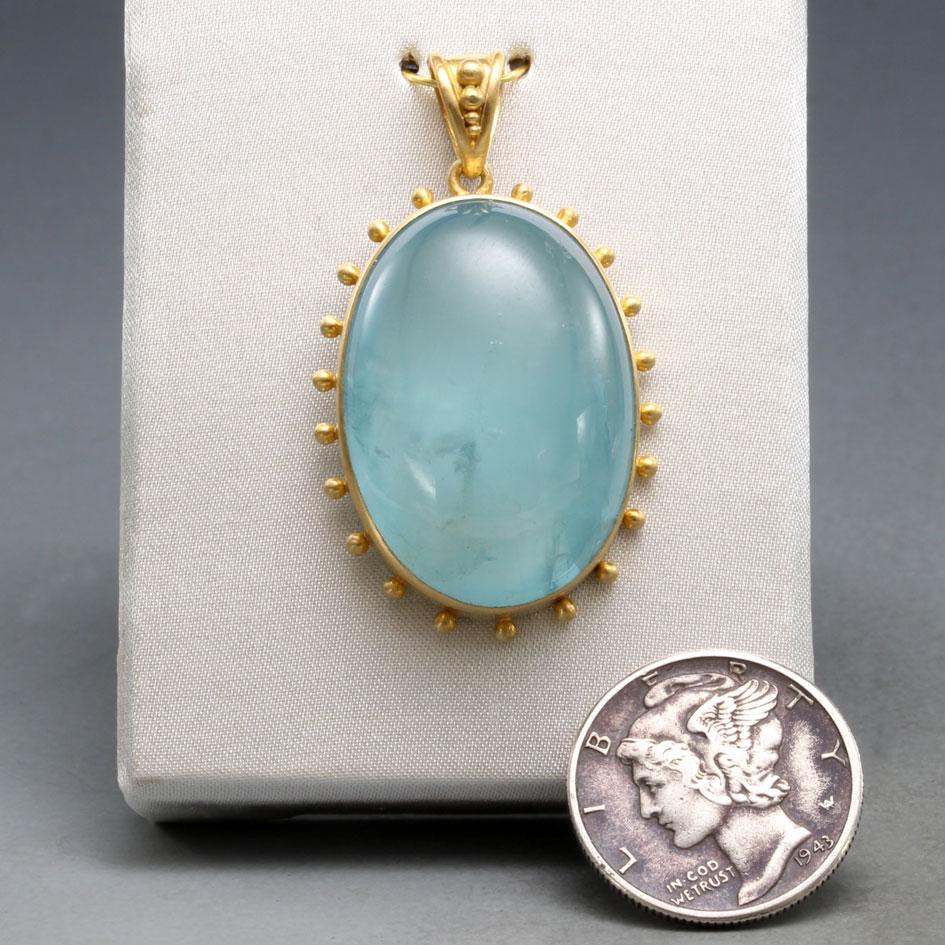 Steven Battelle 30.6 Carats Cabochon Aquamarine 18K Gold Pendant   In New Condition For Sale In Soquel, CA