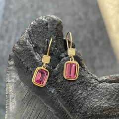 Steven Battelle 3.1 Carats Pink Tourmaline 18K Gold Wire Earrings