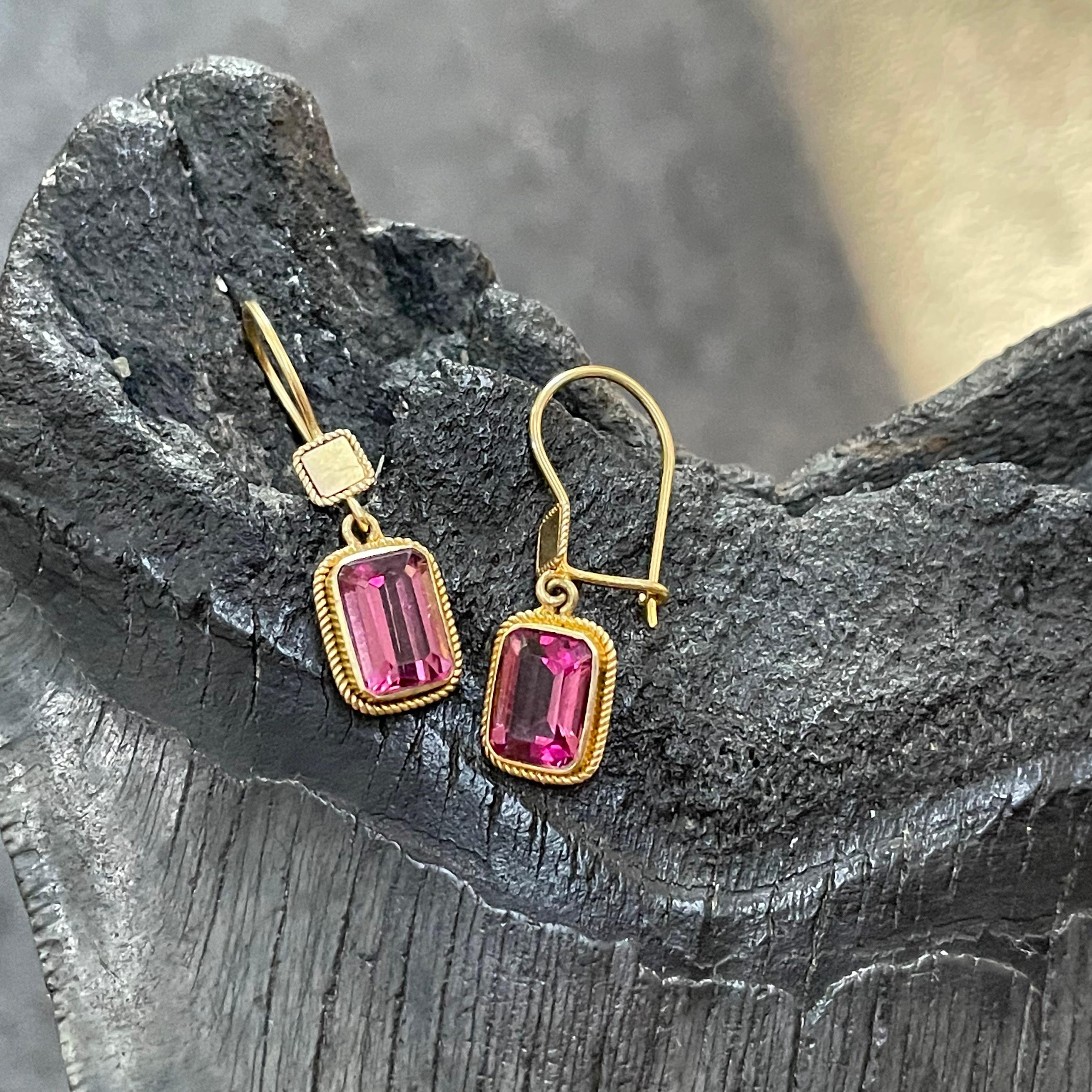 Steven Battelle 3.1 Carats Pink Tourmaline 18K Gold Wire Earrings In New Condition For Sale In Soquel, CA