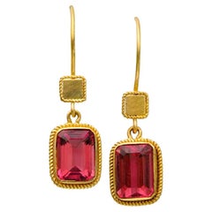 Steven Battelle 3.1 Carats Pink Tourmaline 18K Gold Wire Earrings