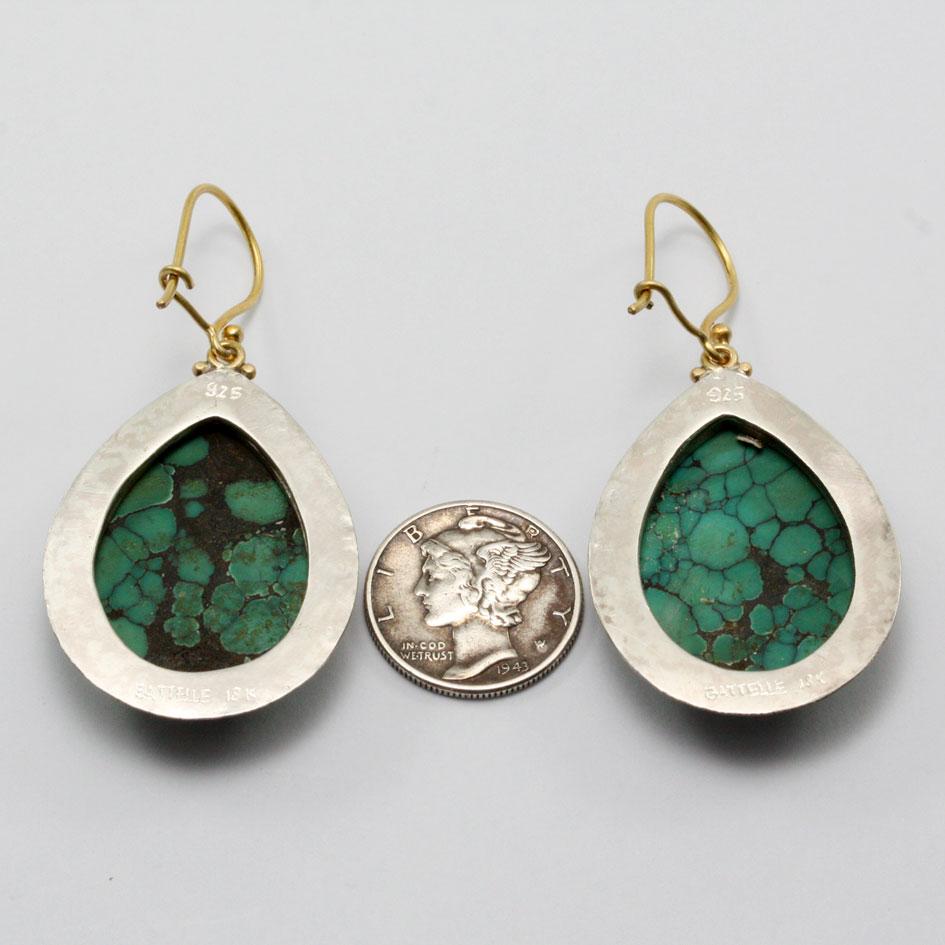 Steven Battelle 31.8 Carats Large Turquoise Sterling 18K Gold Wire Earrings In New Condition For Sale In Soquel, CA