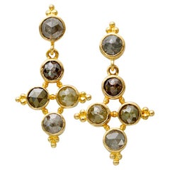 Steven Battelle 3.2 Carat Multicolor Natural Diamond 18K Gold Post Earrings