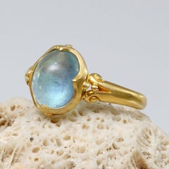 Steven Battelle 3.2 Carats Cabochon Aquamarine 18K Gold Ring