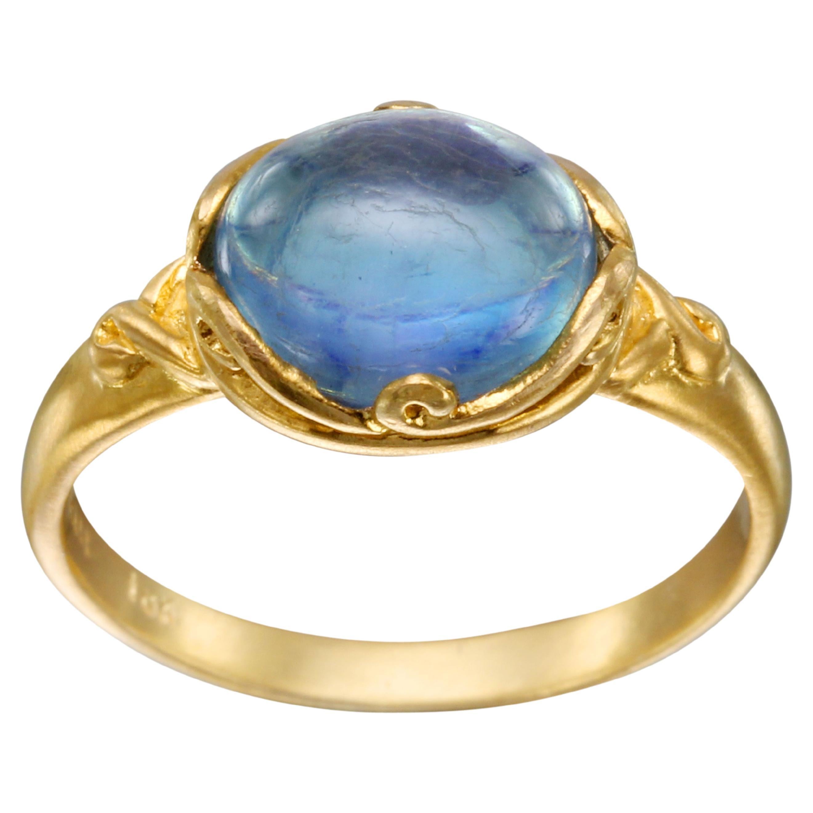 Steven Battelle 3.2 Carats Cabochon Aquamarine 18K Gold Ring