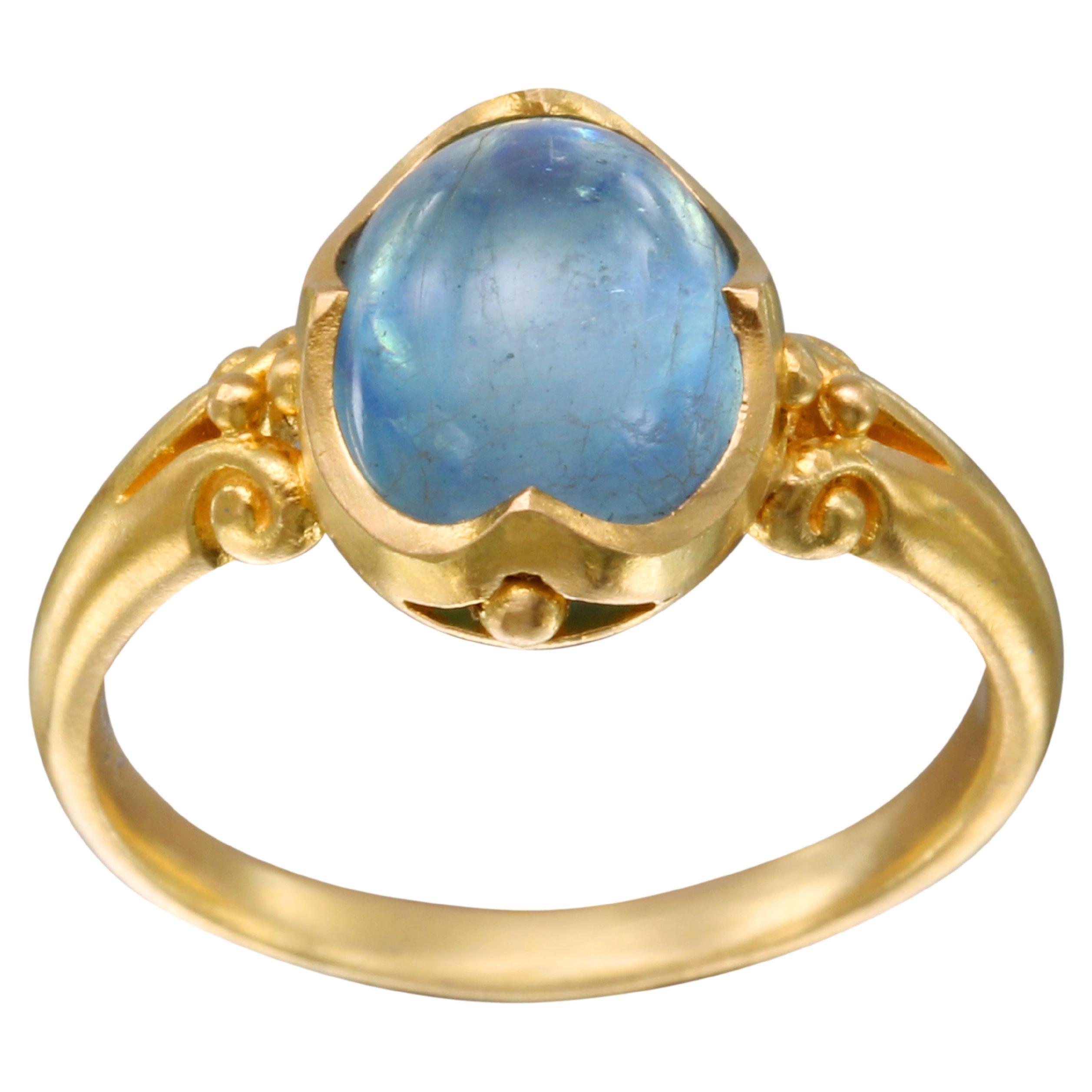Steven Battelle 3.2 Carats Cabochon Aquamarine 18K Gold Ring