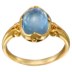 Steven Battelle 3.2 Carats Cabochon Aquamarine 18K Gold Ring