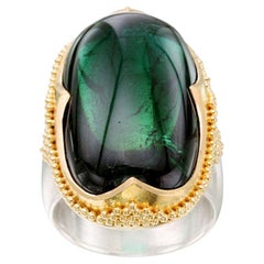 32,7 Karat Cabochon Grüner Turmalin Sterling 18K Gold Ring von Steven Battelle