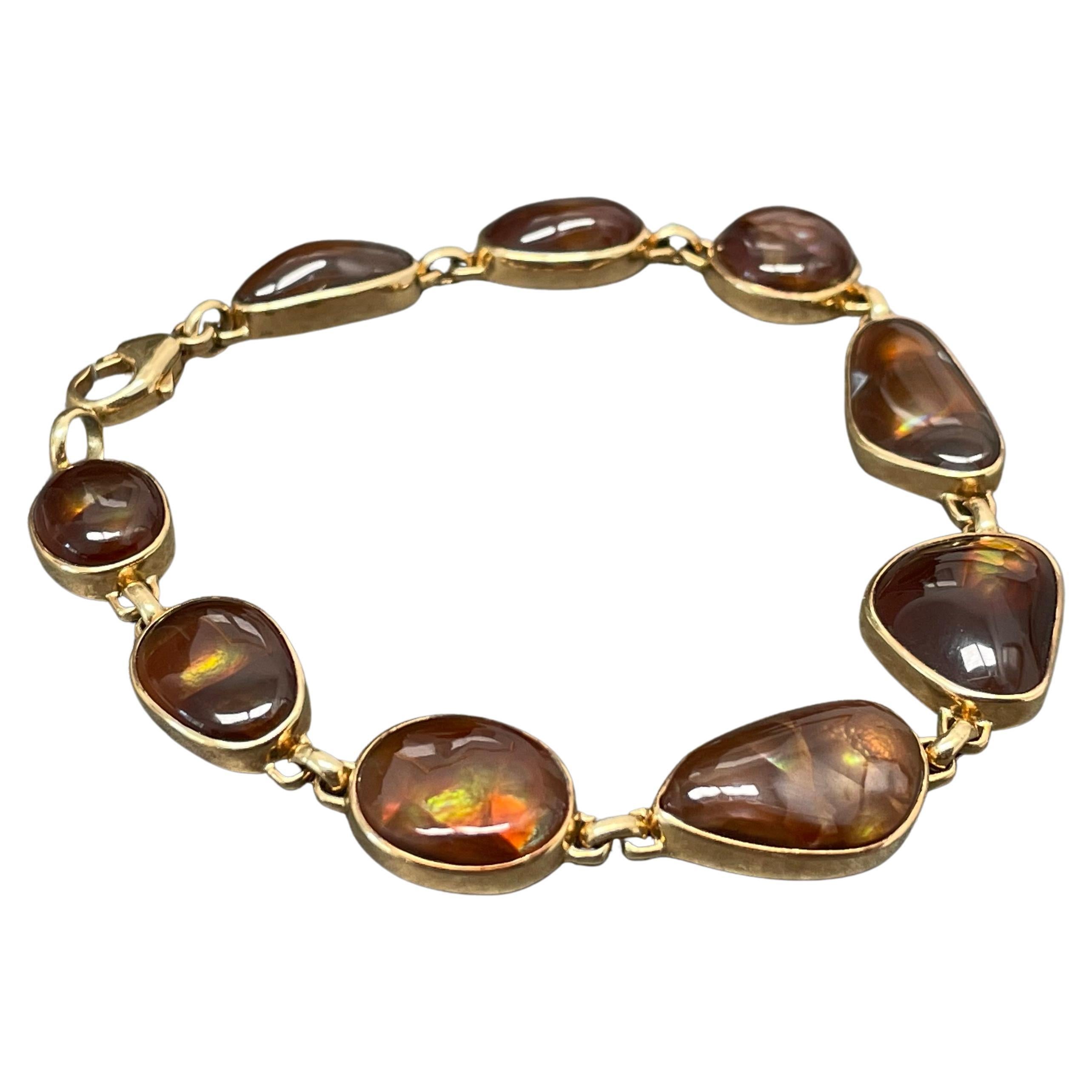 32.8 Carats Fire Agate 18k Gold Bracelet For Sale