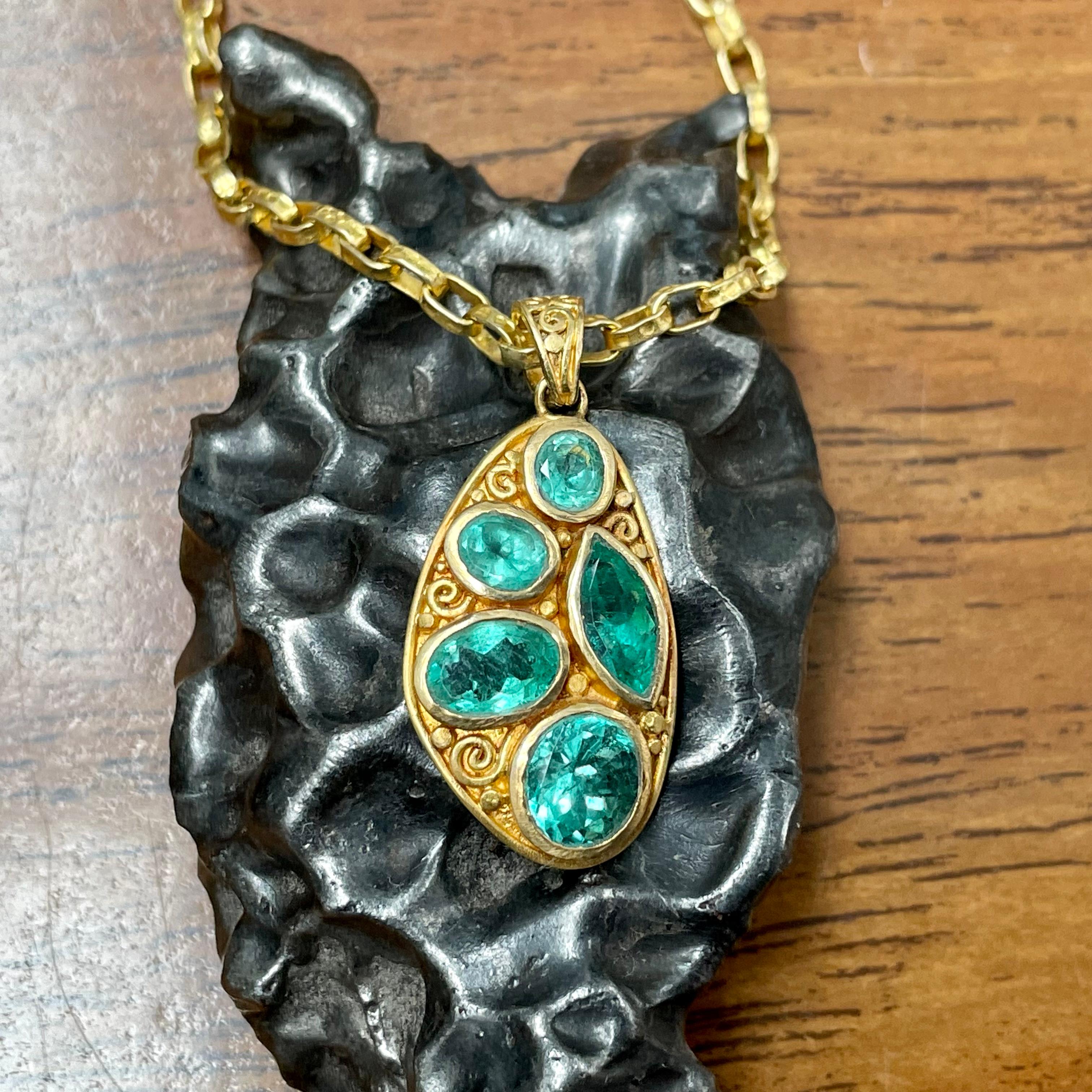 Steven Battelle 3.3 Carats Multiple Stone Emerald 22K Gold Pendant In New Condition In Soquel, CA