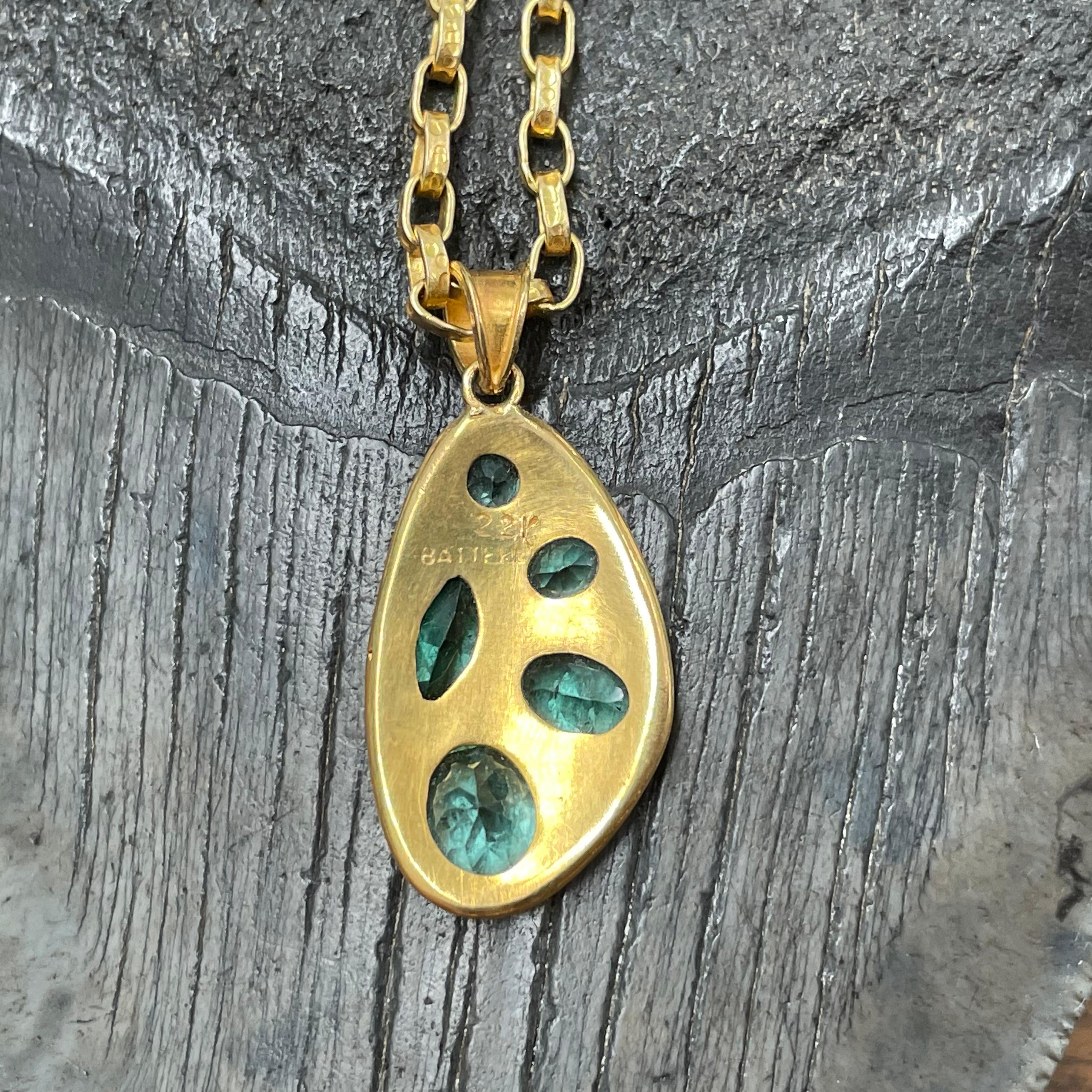 Women's Steven Battelle 3.3 Carats Multiple Stone Emerald 22K Gold Pendant
