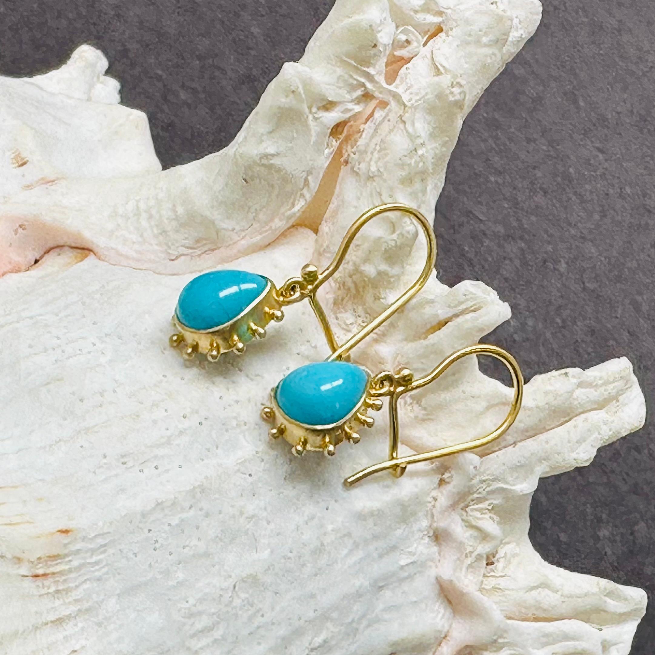 3.3 Carats Sleeping Beauty Turquoise 18k Gold Wire Earrings In New Condition For Sale In Soquel, CA