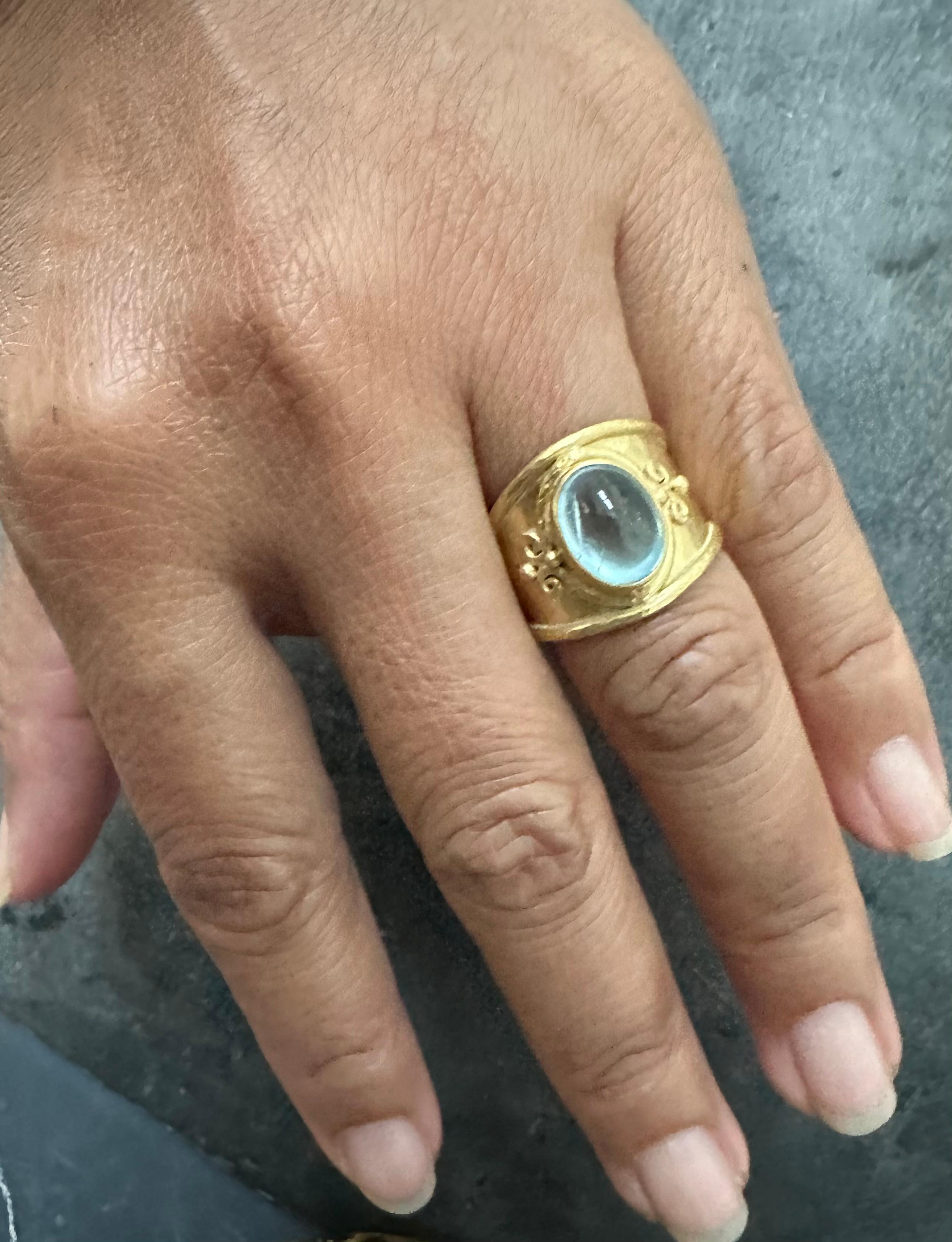 Steven Battelle 3.4 Carats Cabochon Aquamarine 18K Gold Ring 6