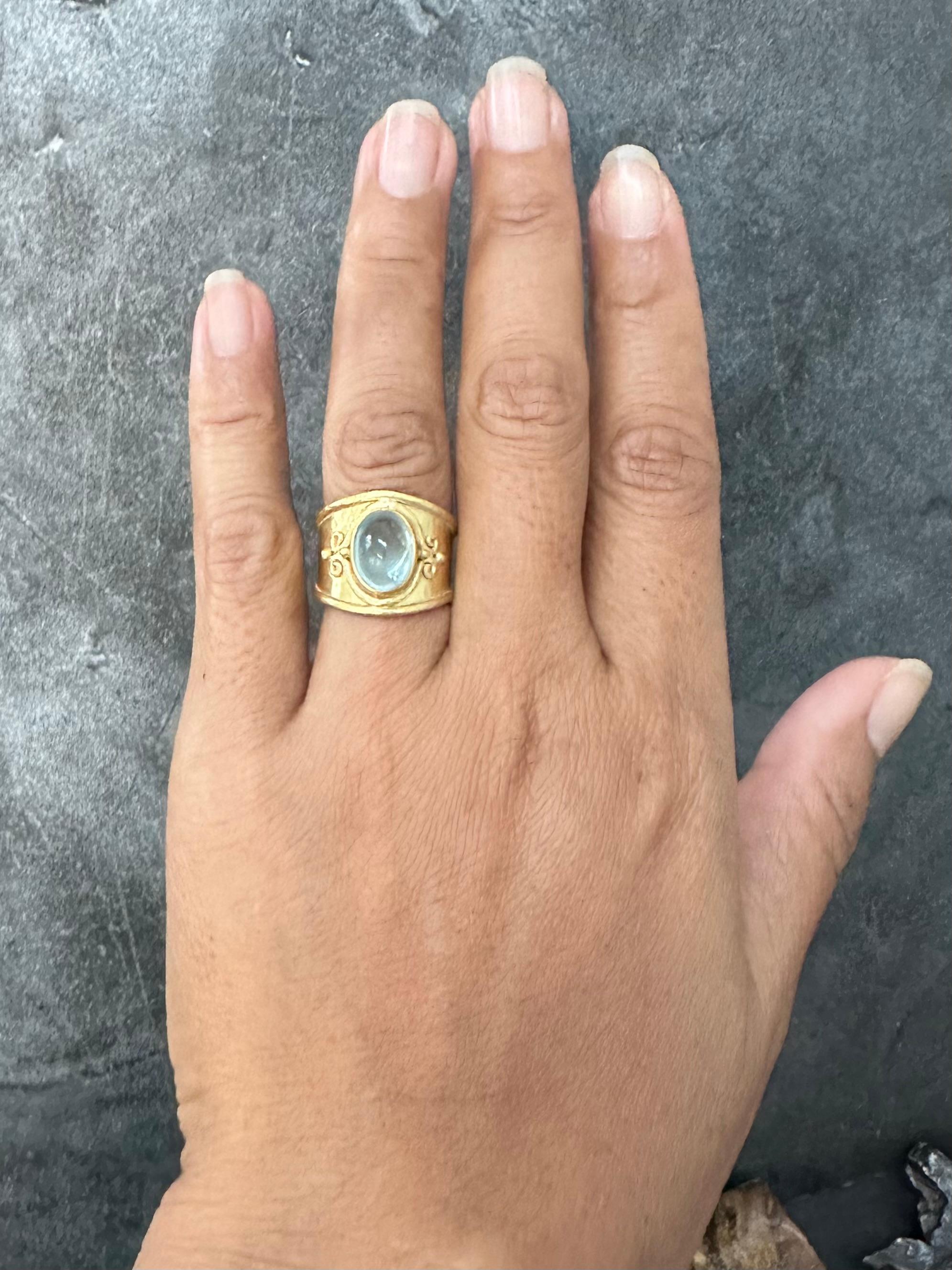Steven Battelle 3.4 Carats Cabochon Aquamarine 18K Gold Ring In New Condition In Soquel, CA
